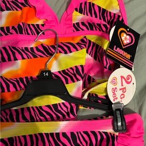 Laguna  Pink and Orange Zebra Print Tankini Set Girls size 14